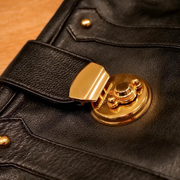 Rebecca Minkoff Black Leather Clutch with Gold Lock — NEW - Picture 4 of 11